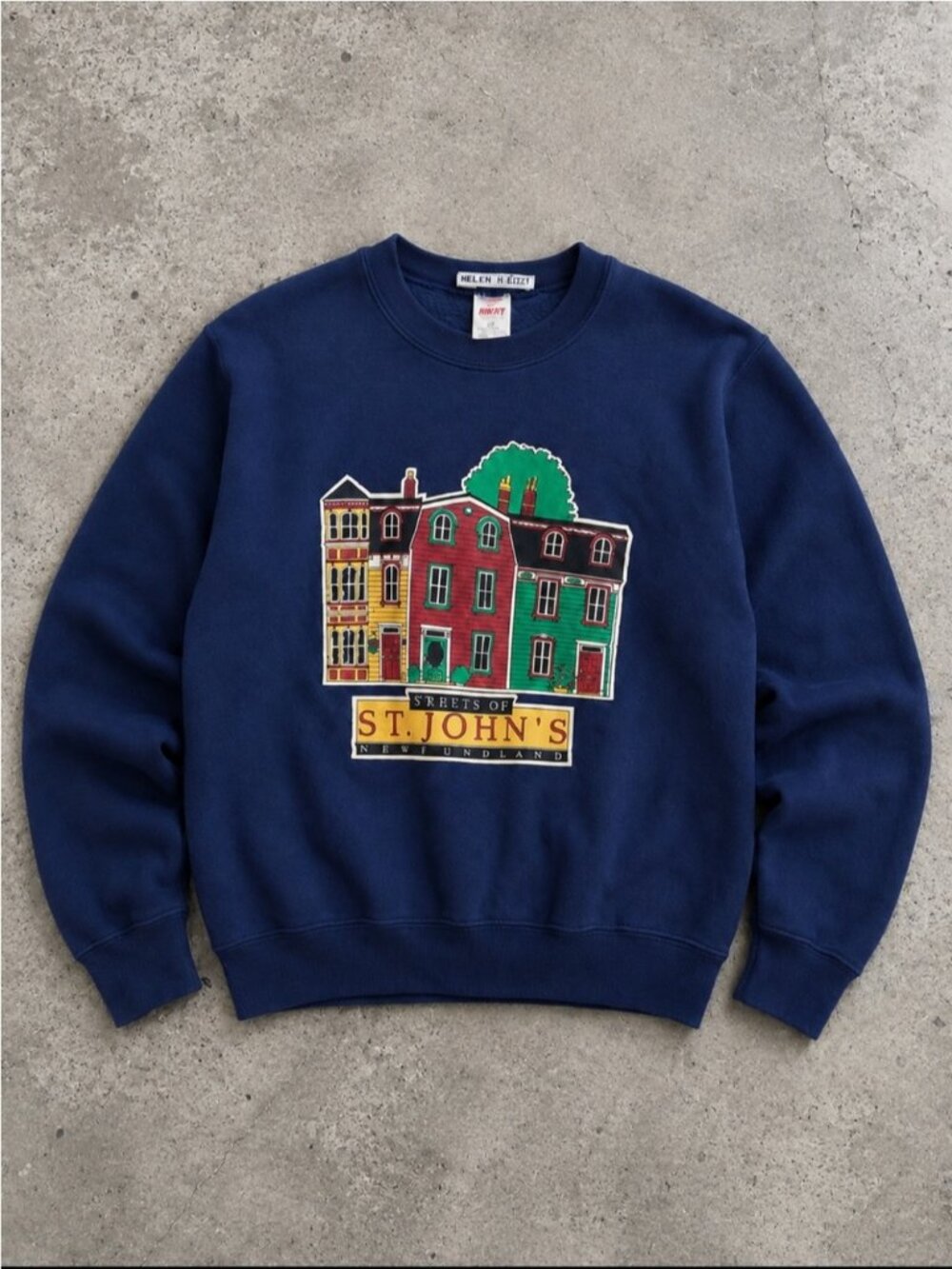 90s Streets of St. John’s Newfoundland Graphic Sweatshirt Size Small Blue Granny